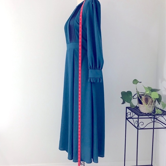 Teal Blue Long Sleeve Cocktail Dress - Picture 14 of 16